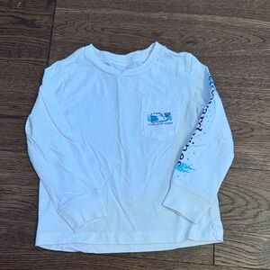 Vineyard Vines Kids Blue Logo White Long Sleeve Tee
